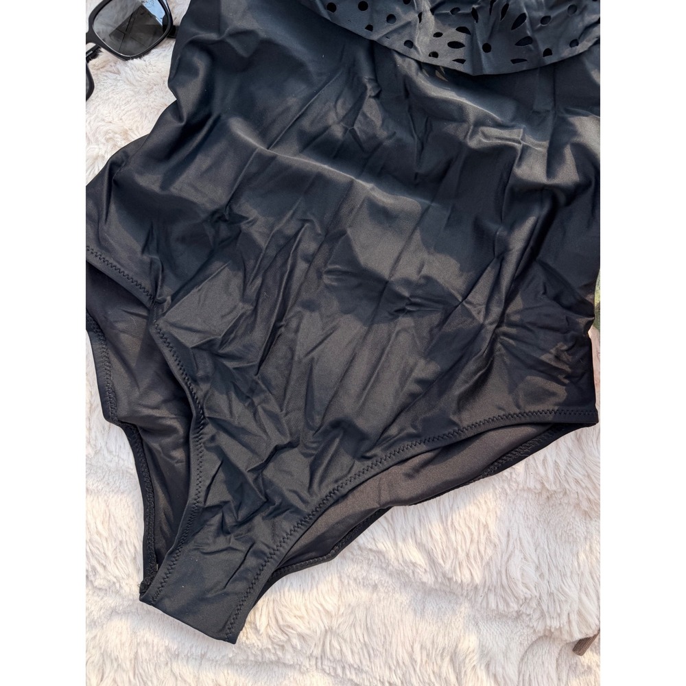 CUPSHE Black Off-Shoulder Ruffle One-Piece Swimsuit | NWT - SIZE L - Picture 2 of 8